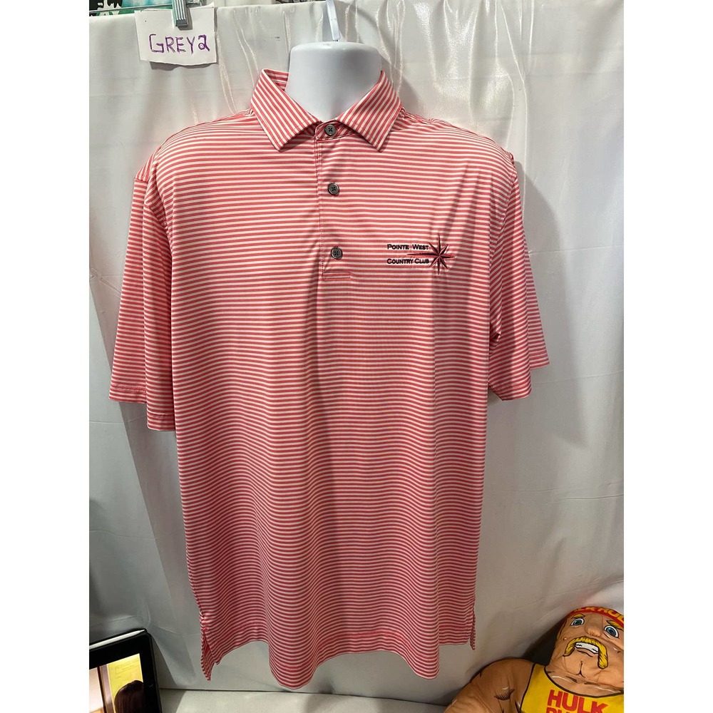 FootJoy FJ Pointe West Country Club Golf Polo Shirt Mens Large Red White Stripe